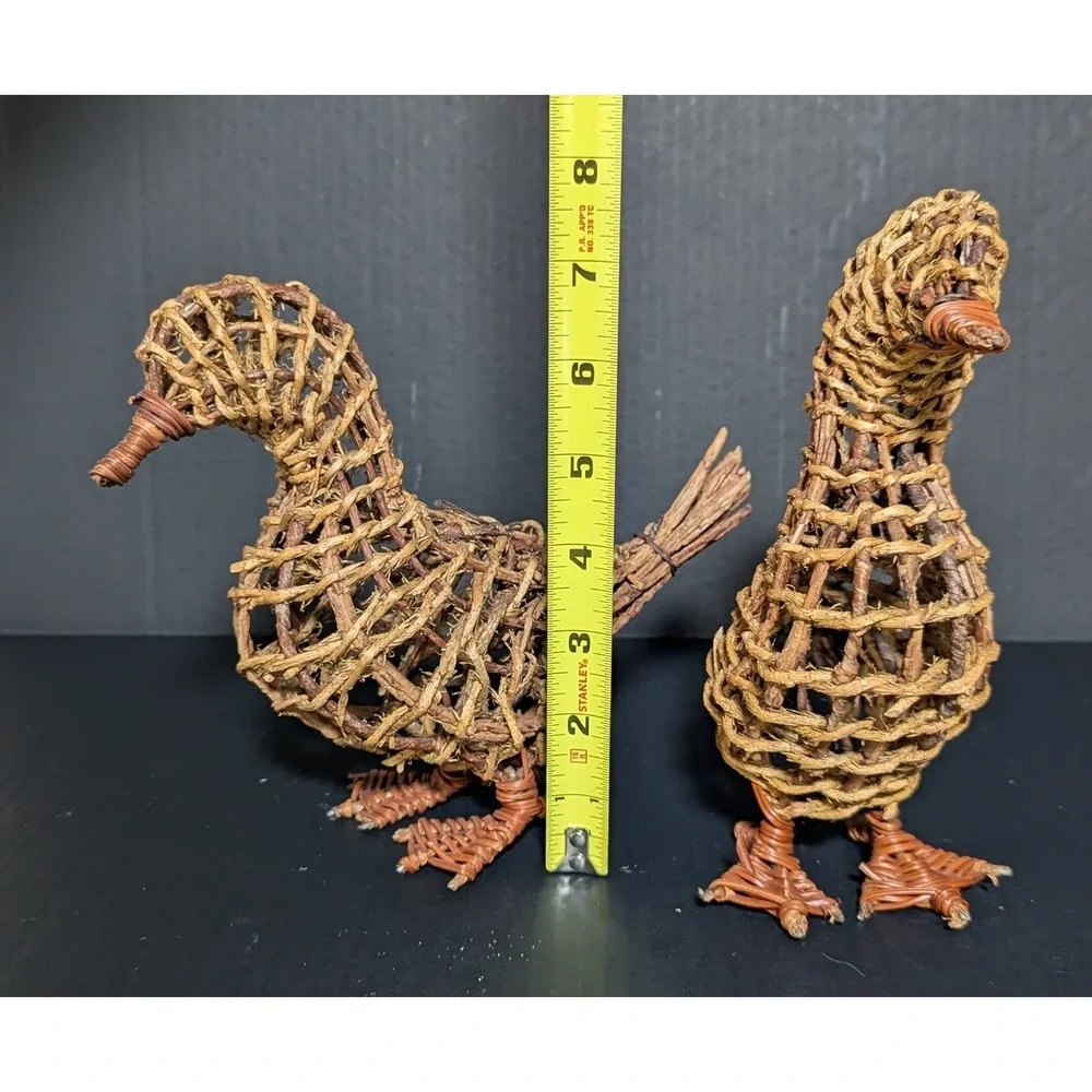 Hand Woven Wicker/Rattan Freestanding Ducks Country/Spring Decor Set of Two